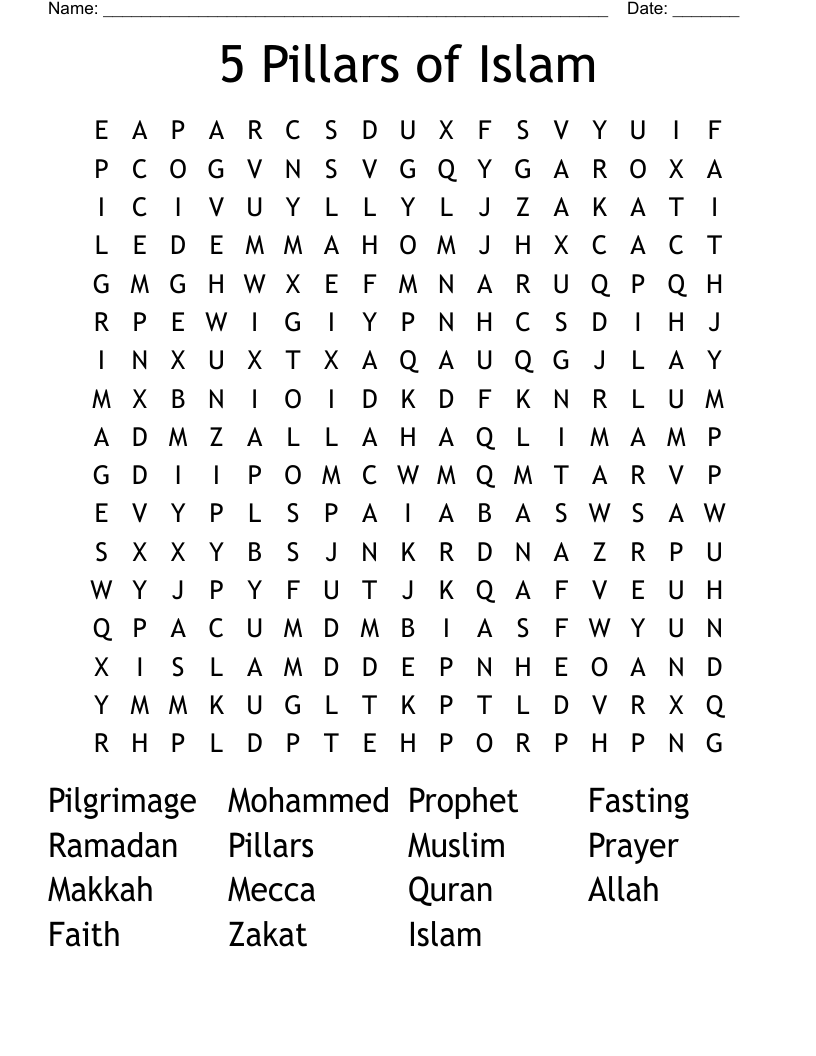 5 Pillars of Islam Word Search