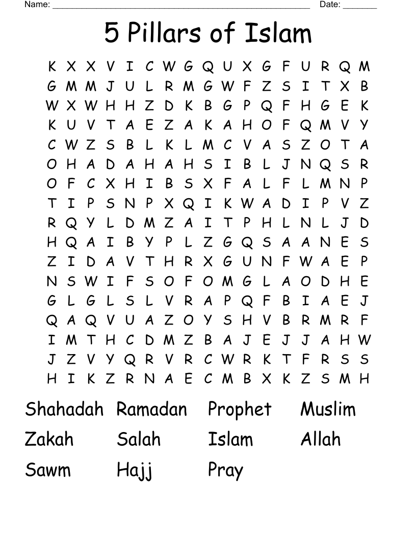 5 Pillars of Islam Word Search