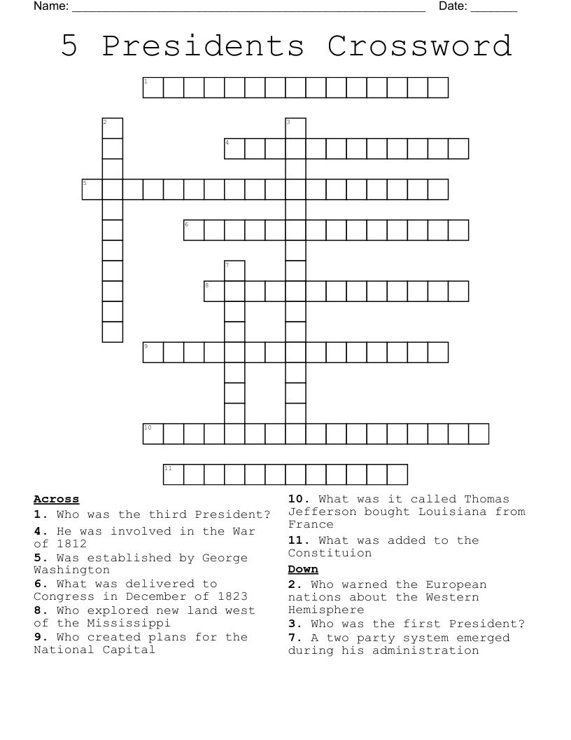 5 Presidents Crossword
