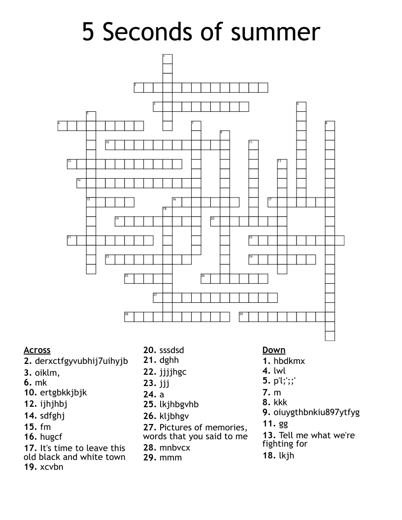 5 Seconds of summer Crossword