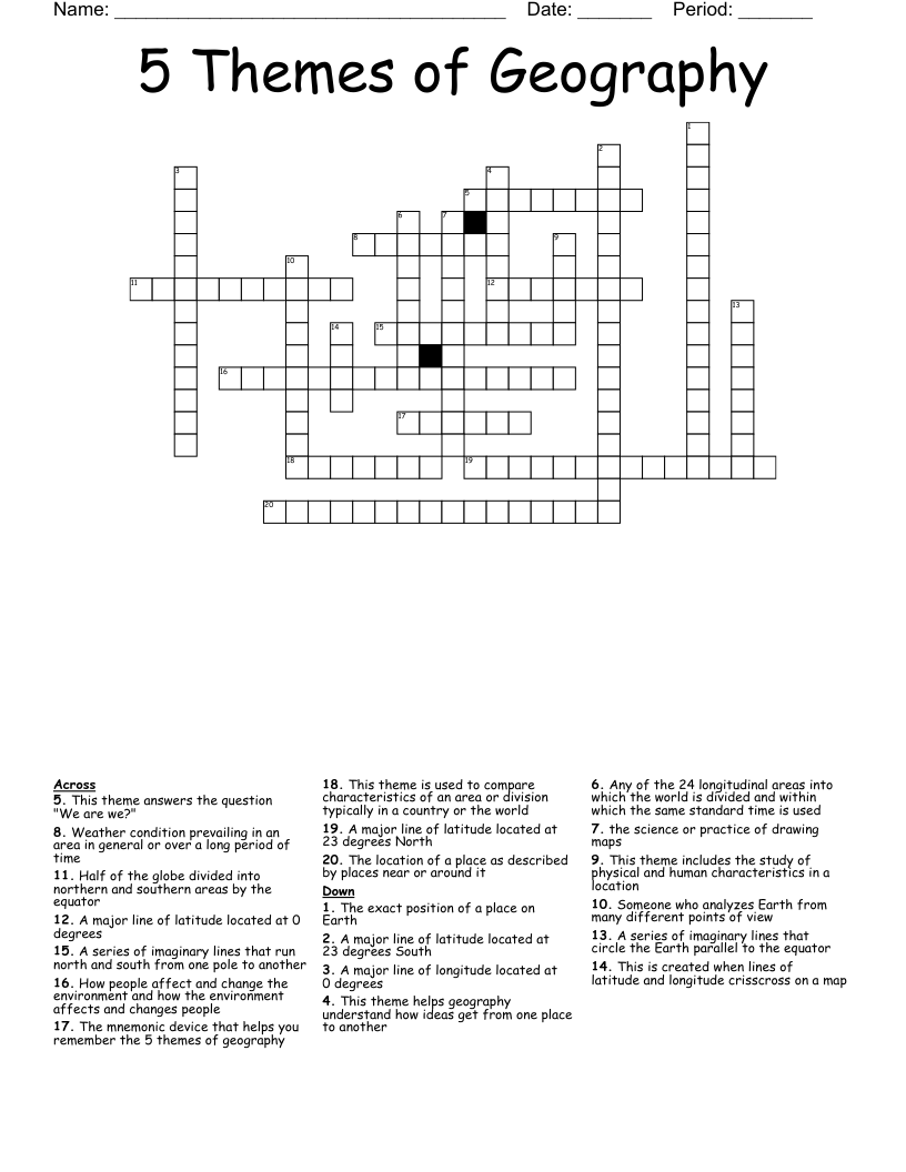 5 Themes of Geography Crossword