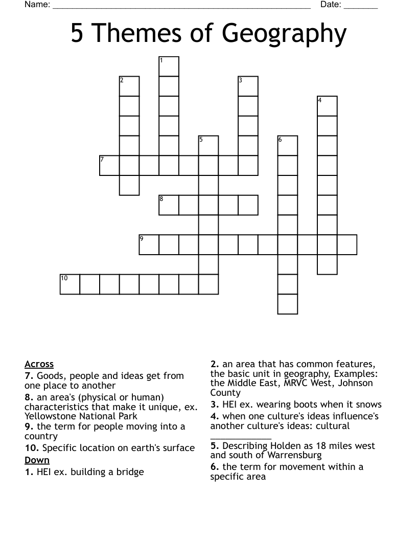 5 Themes of Geography Crossword
