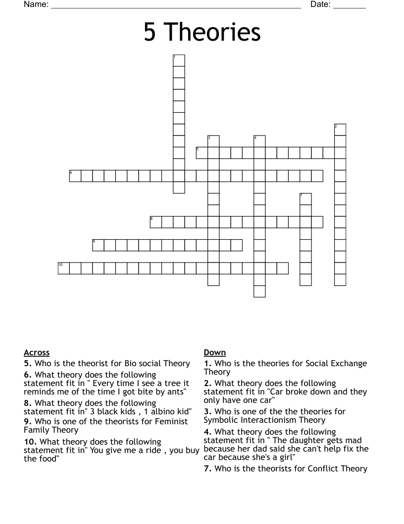 5 Theories Crossword
