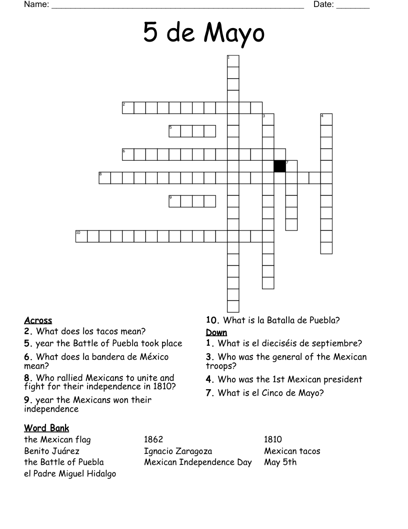 5 de Mayo Crossword