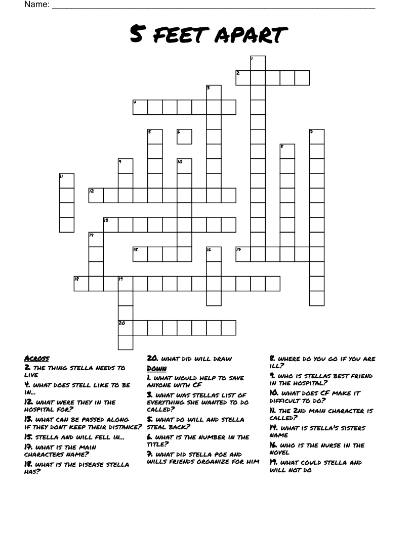 5 feet apart Crossword