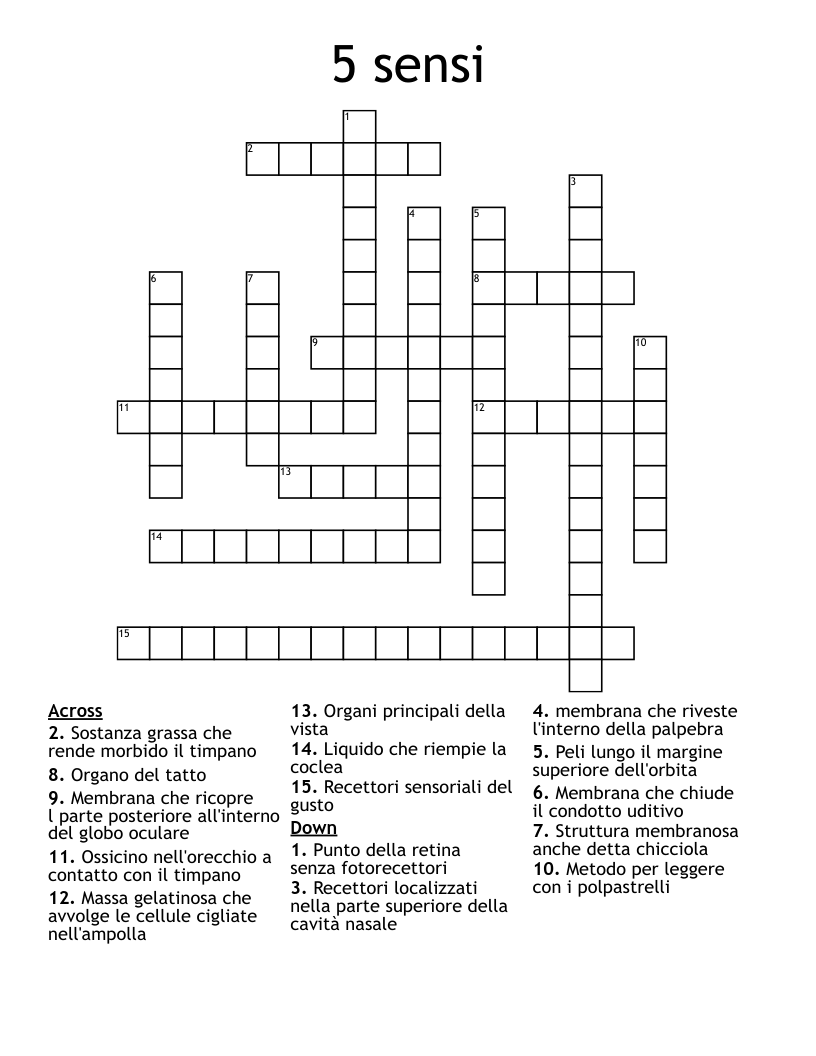 5 sensi Crossword