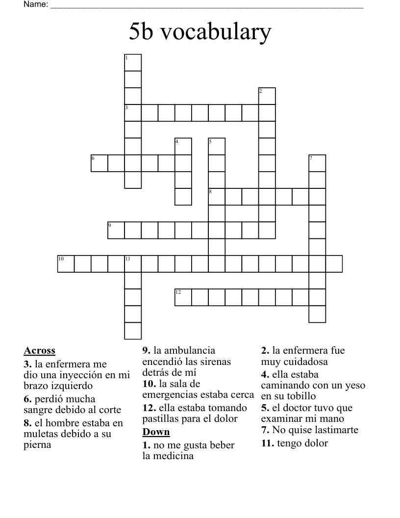 5b vocabulary Crossword