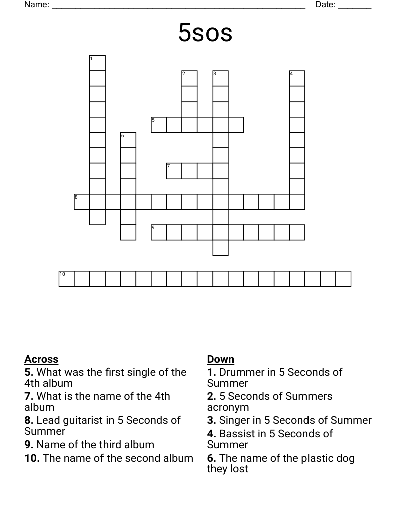 5sos  Crossword