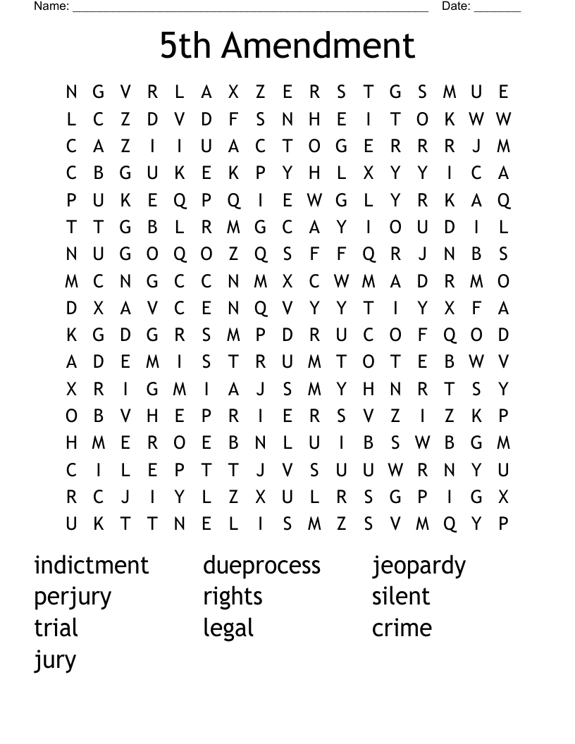 5th Amendment Word Search