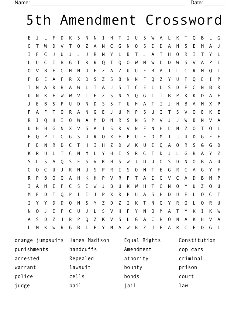 5th Amendment Crossword Word Search
