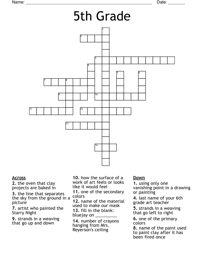 5th Grade Crossword