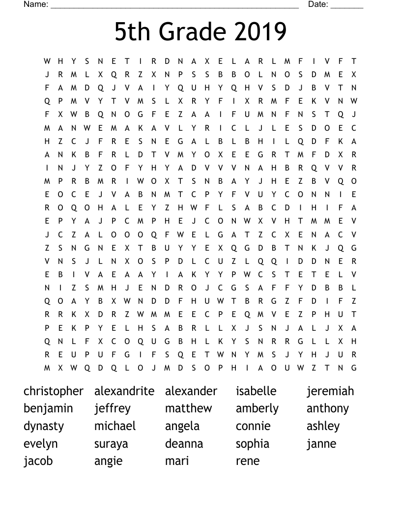5th Grade 2019 Word Search