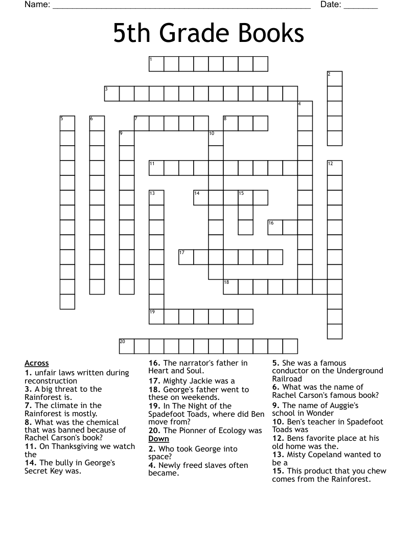 5th Grade Books Crossword