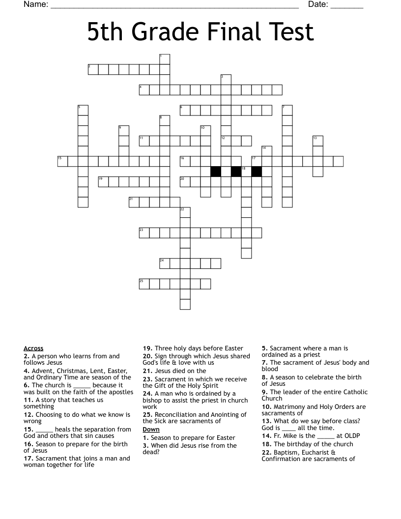 5th Grade Final Test Crossword