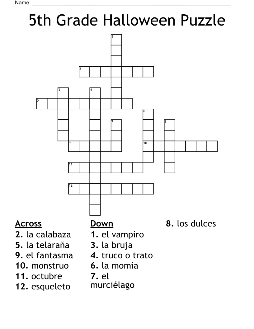 5th Grade Halloween Puzzle  Crossword
