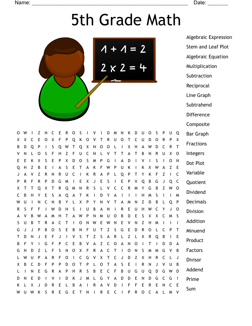 5th Grade Math Word Search