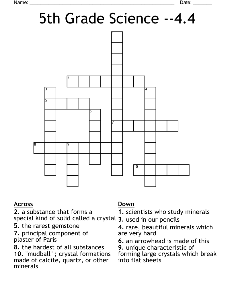 5th Grade Science --4.4 Crossword