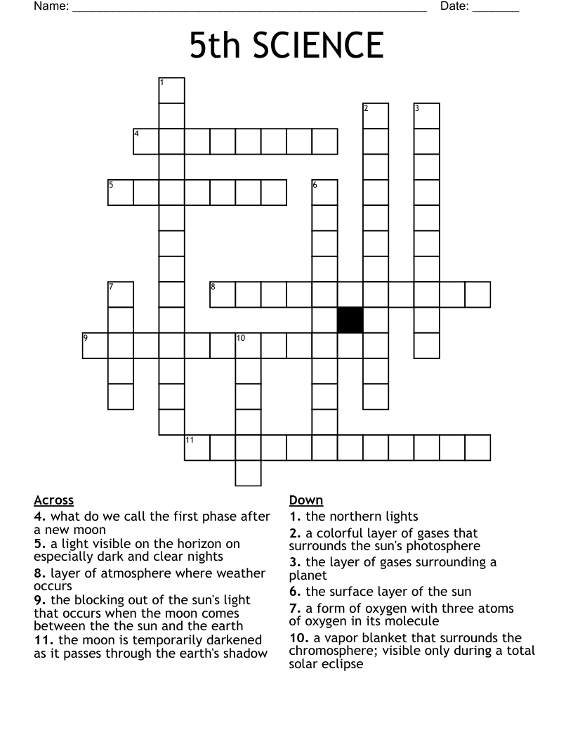 5th SCIENCE Crossword