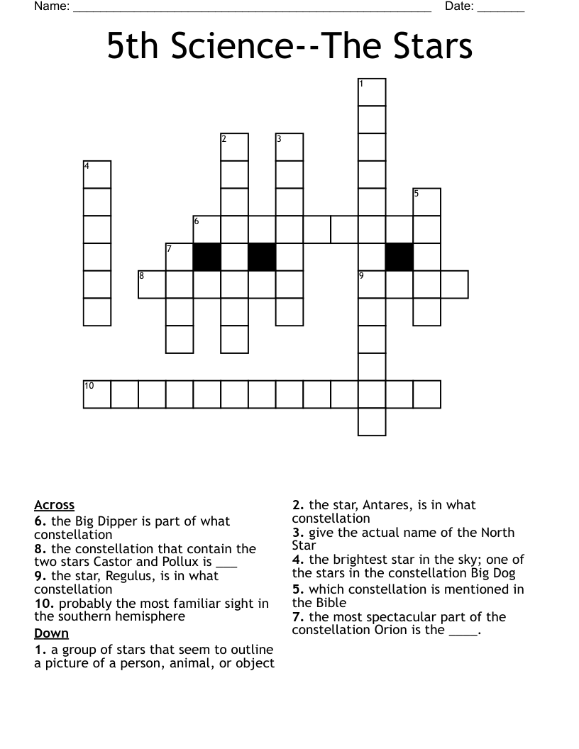 5th Science--The Stars Crossword