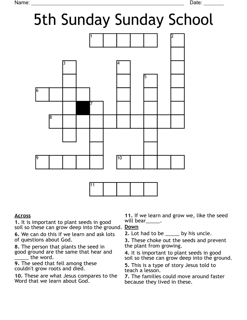 5th Sunday Sunday School  Crossword