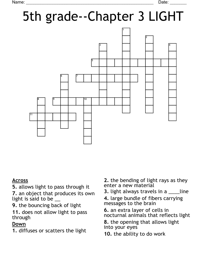 5th grade--Chapter 3 LIGHT Crossword
