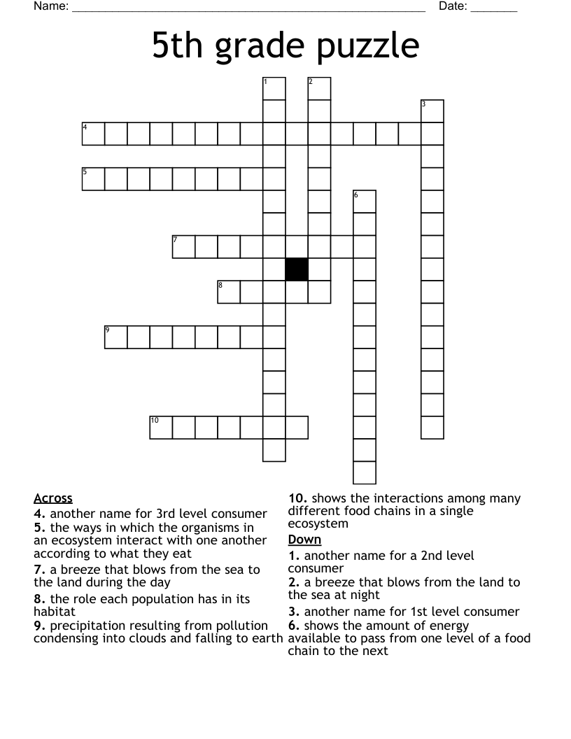 5th grade puzzle Crossword