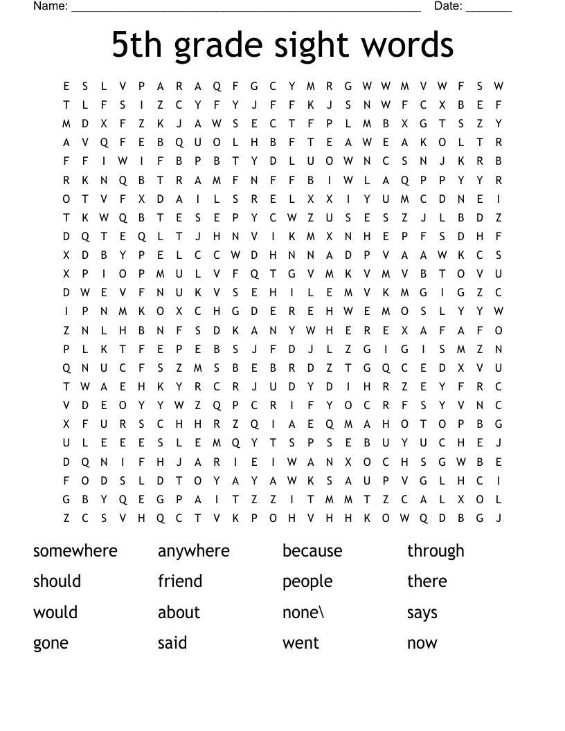 5th grade sight words Word Search