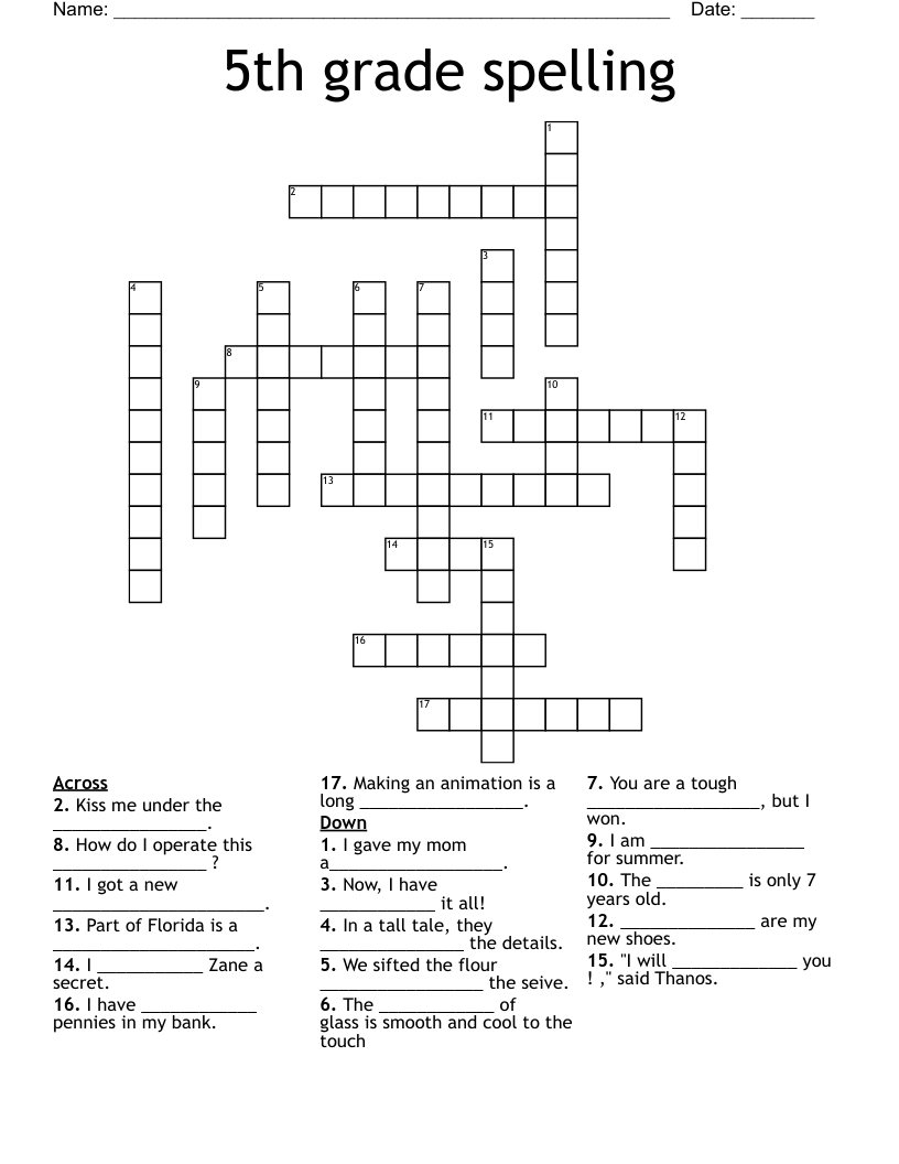 5th grade spelling Crossword