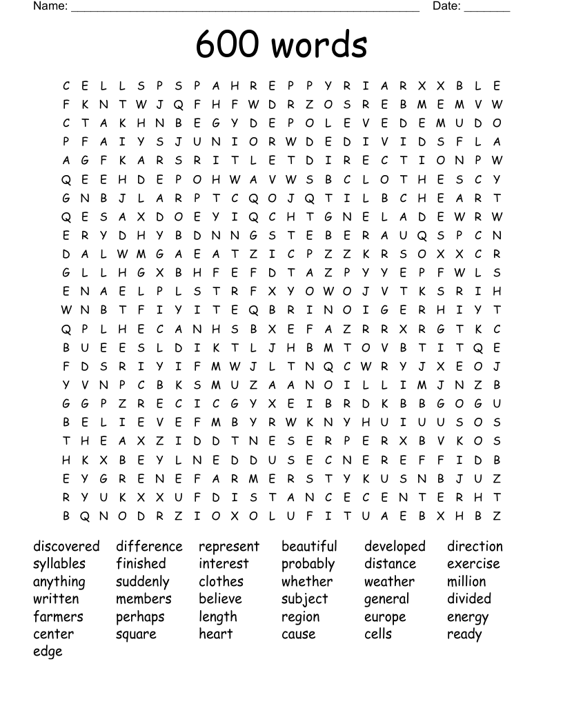 600 words Word Search