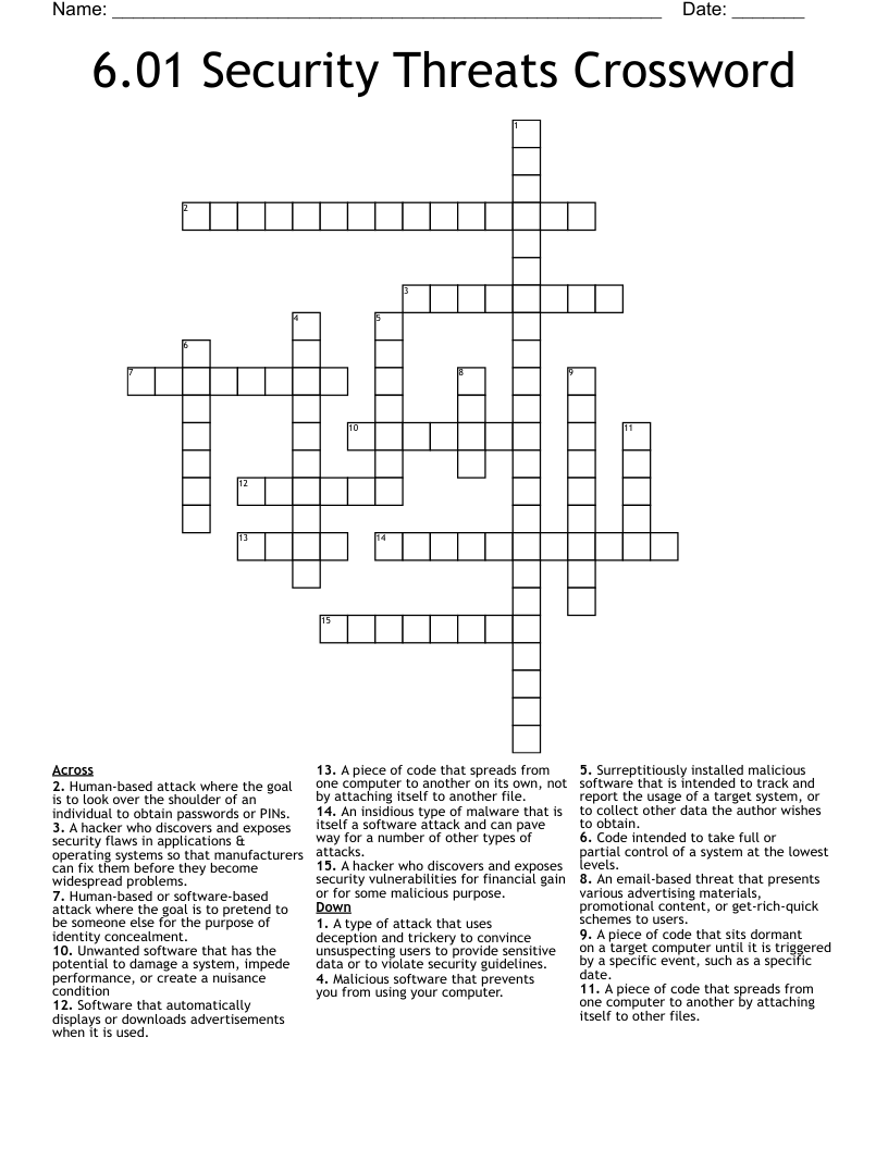 6.01 Security Threats Crossword