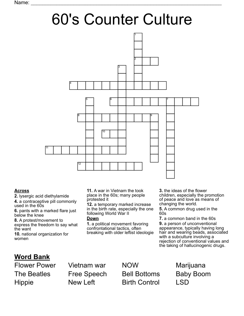 60's Counter Culture Crossword
