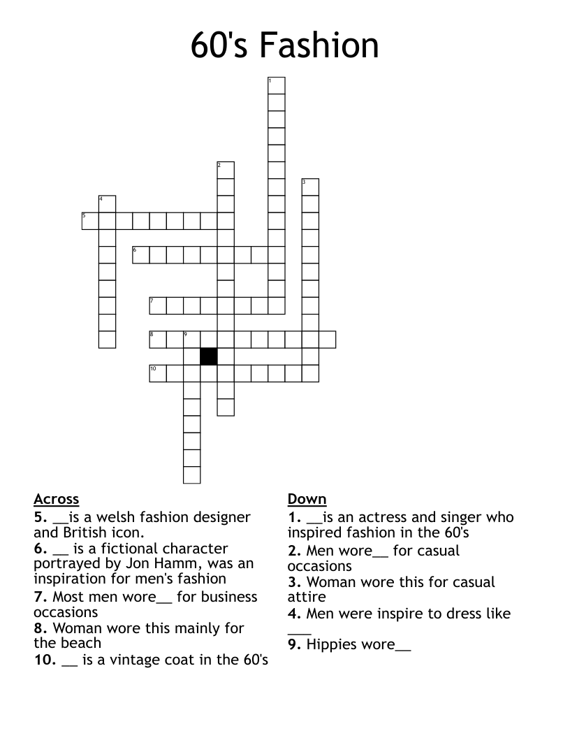 60's Fashion Crossword