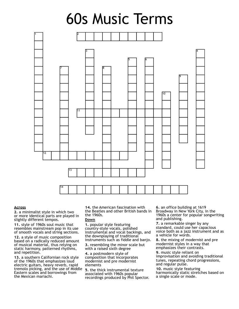 60s Music Terms Crossword