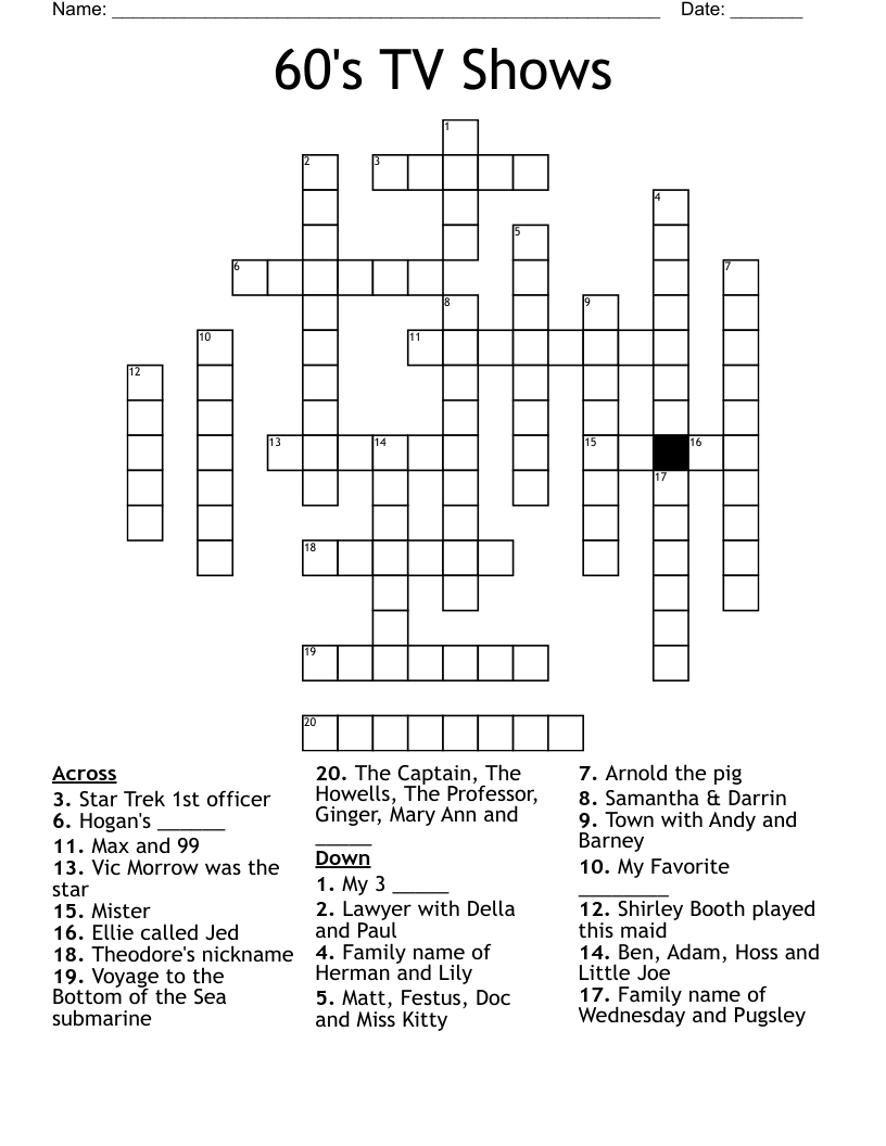 60's TV Shows Crossword