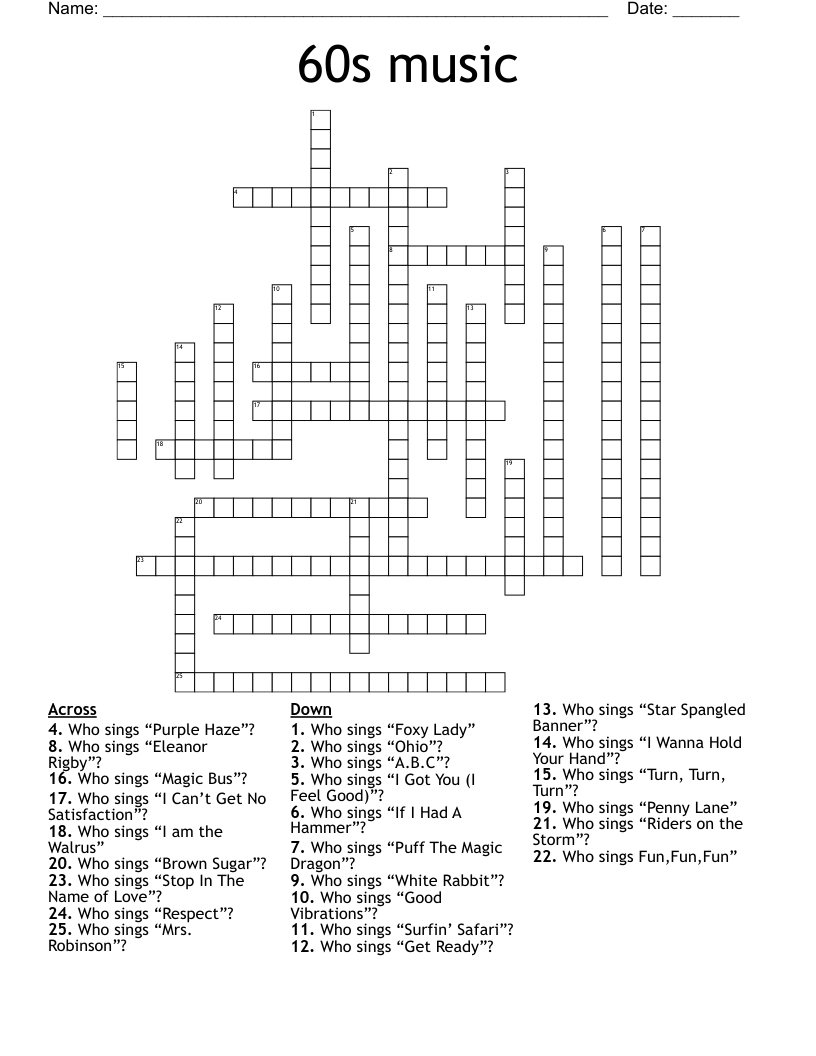 60s music  Crossword