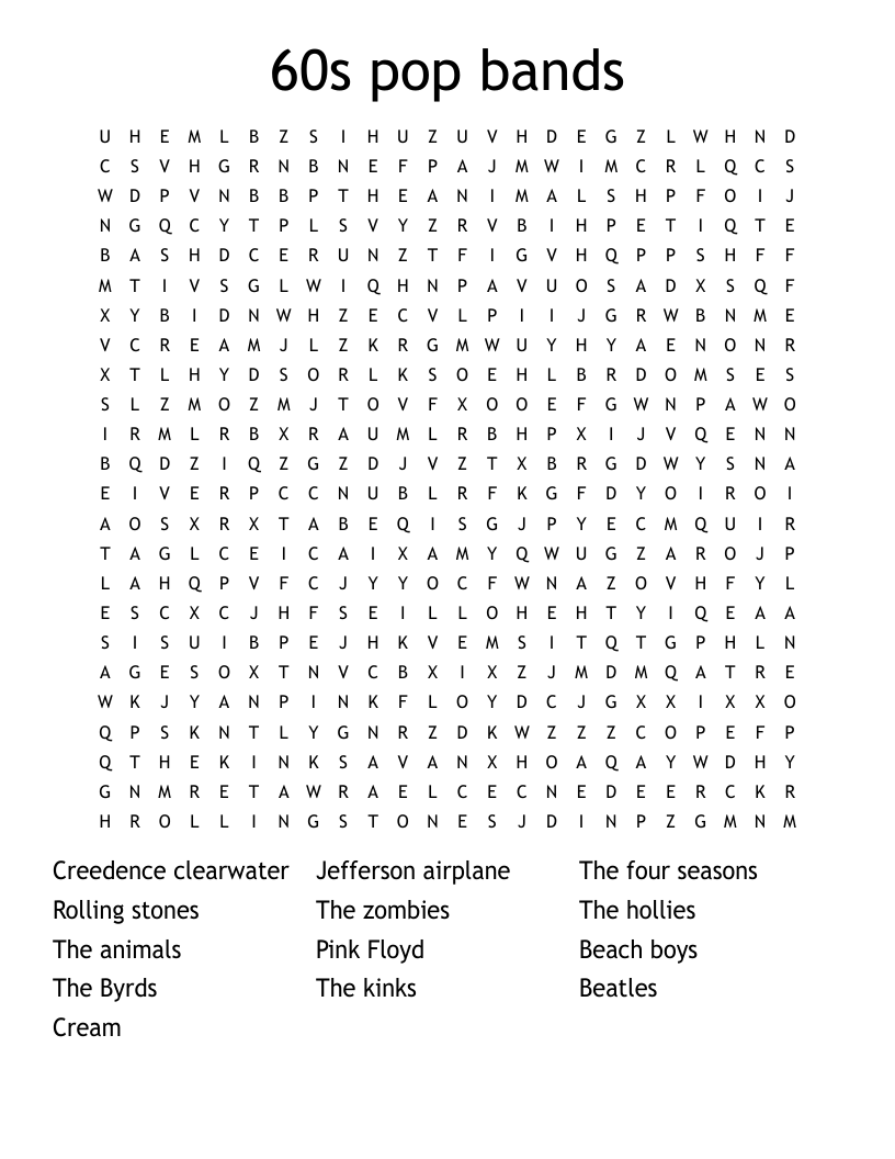 60s pop bands Word Search