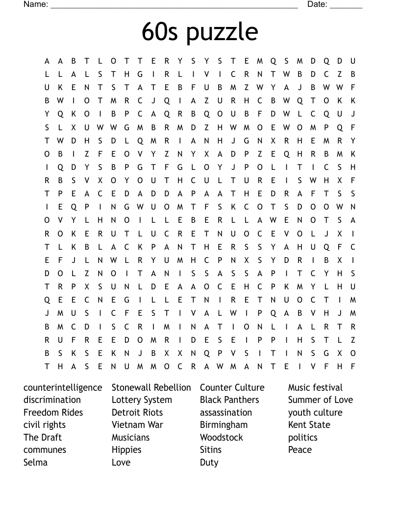 60s puzzle Word Search