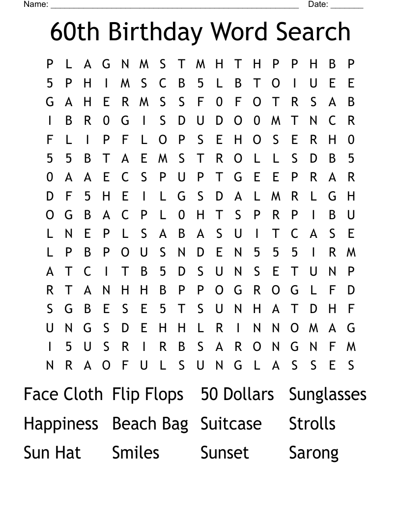 60th Birthday Word Search