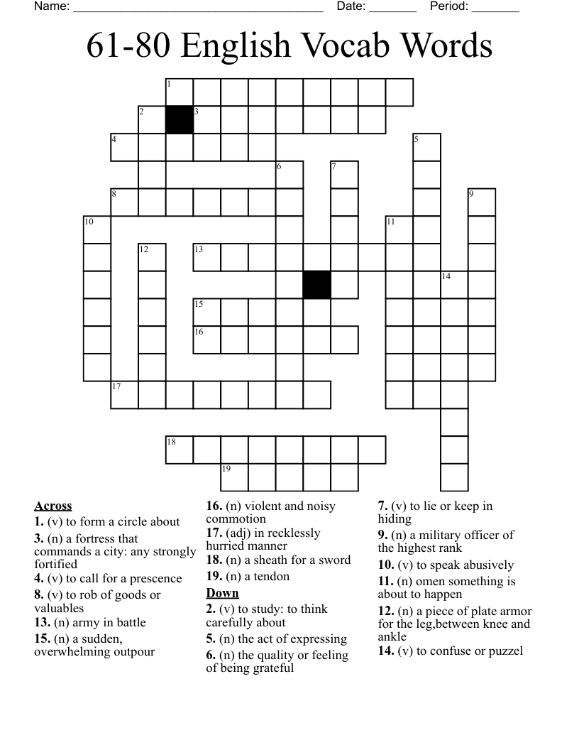 61-80 English Vocab Words Crossword