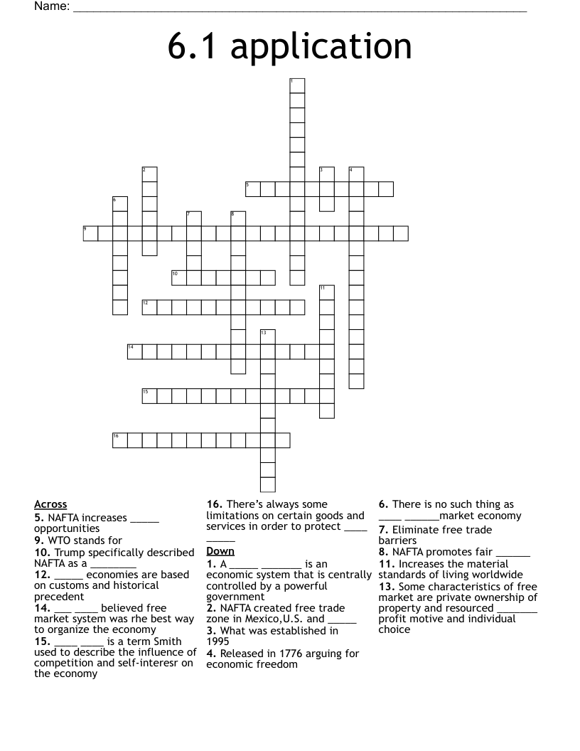 6.1 application Crossword