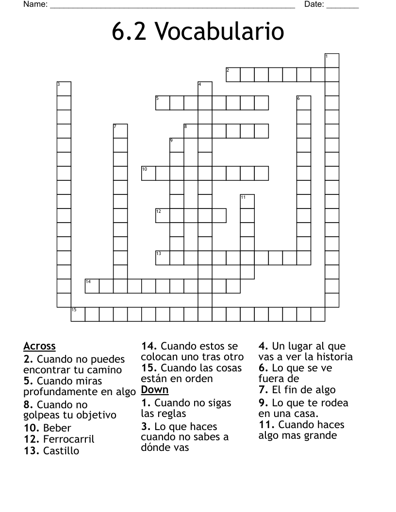 6.2 Vocabulario Crossword