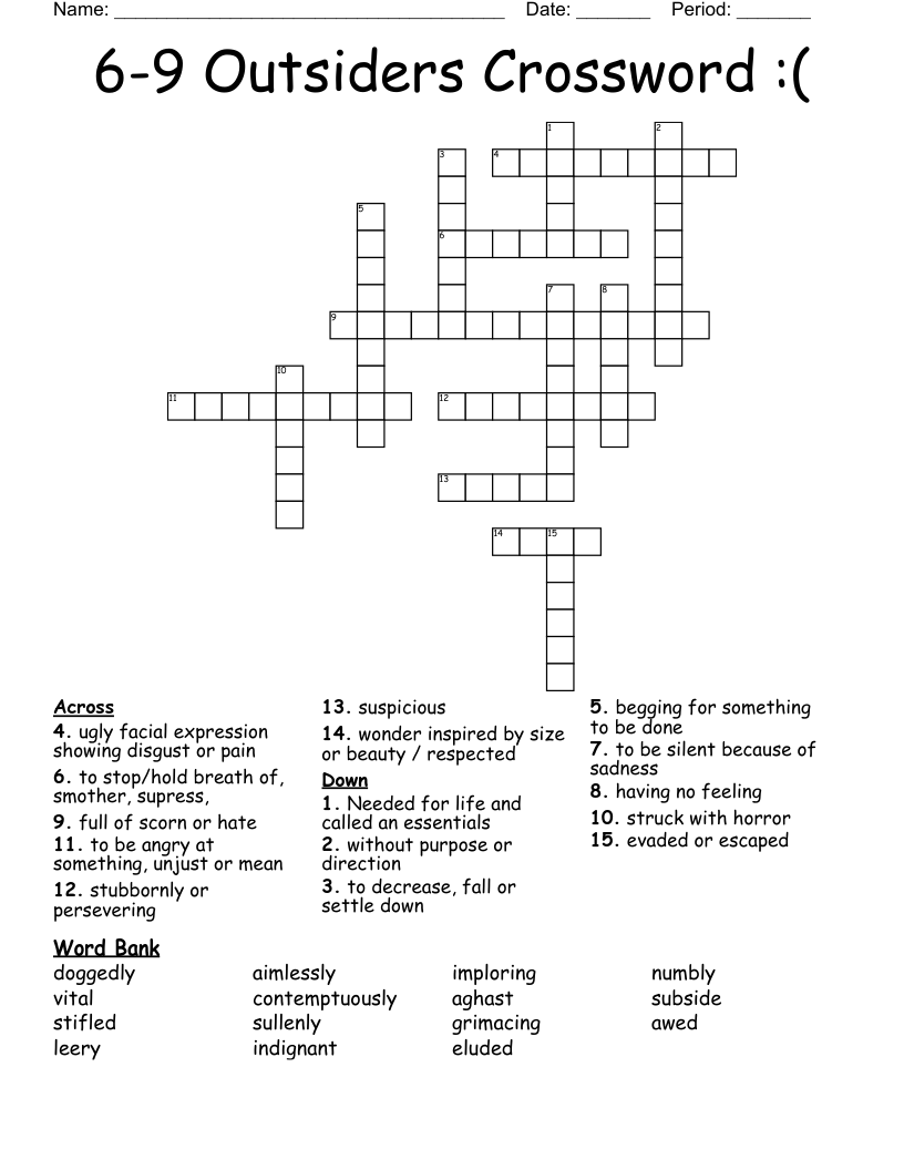 6-9 Outsiders Crossword :(