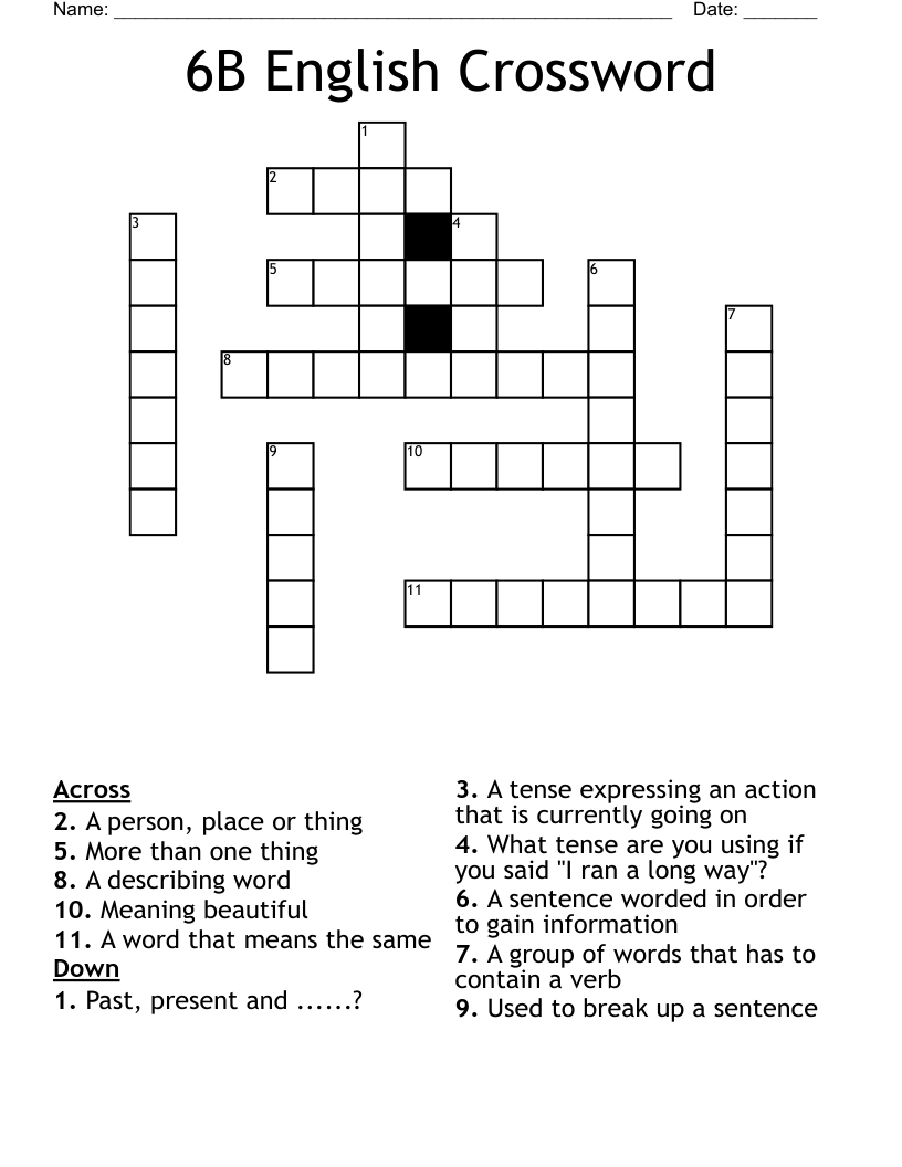 6B English Crossword