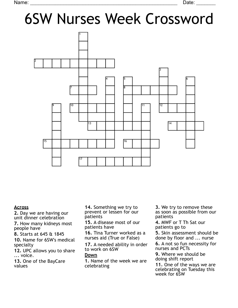 6SW Nurses Week Crossword