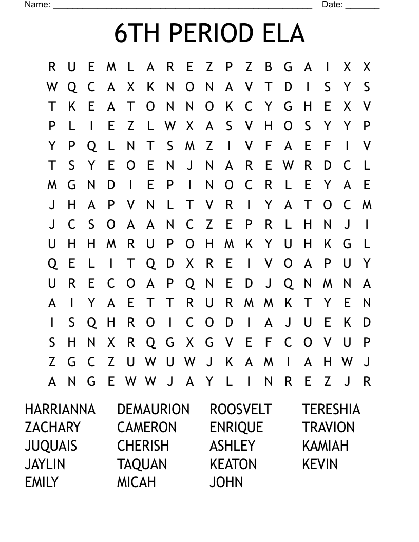 6TH PERIOD ELA Word Search
