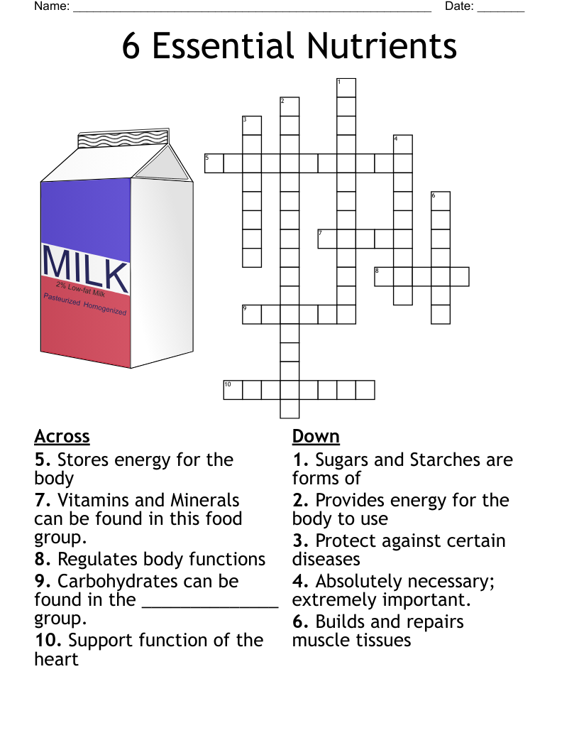 6 Essential Nutrients Crossword