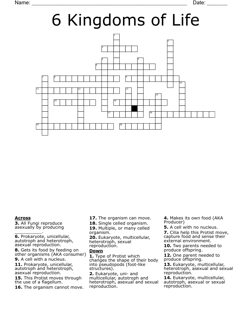 6 Kingdoms of Life Crossword