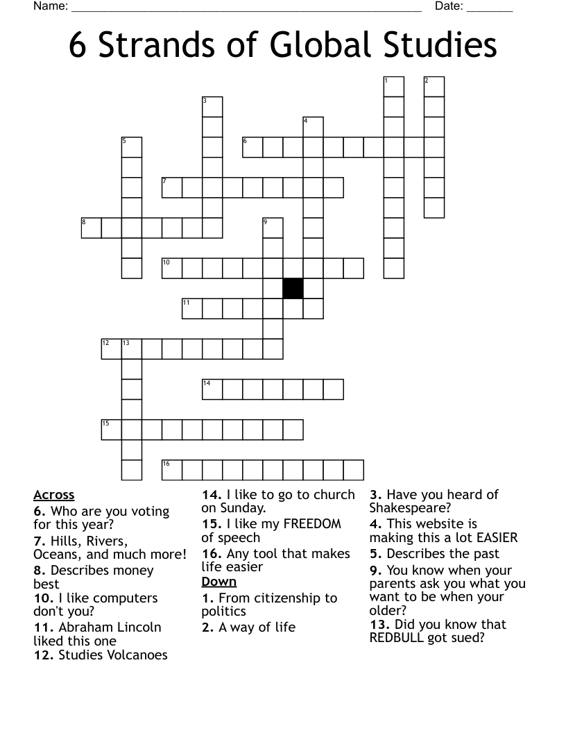6 Strands of Global Studies Crossword
