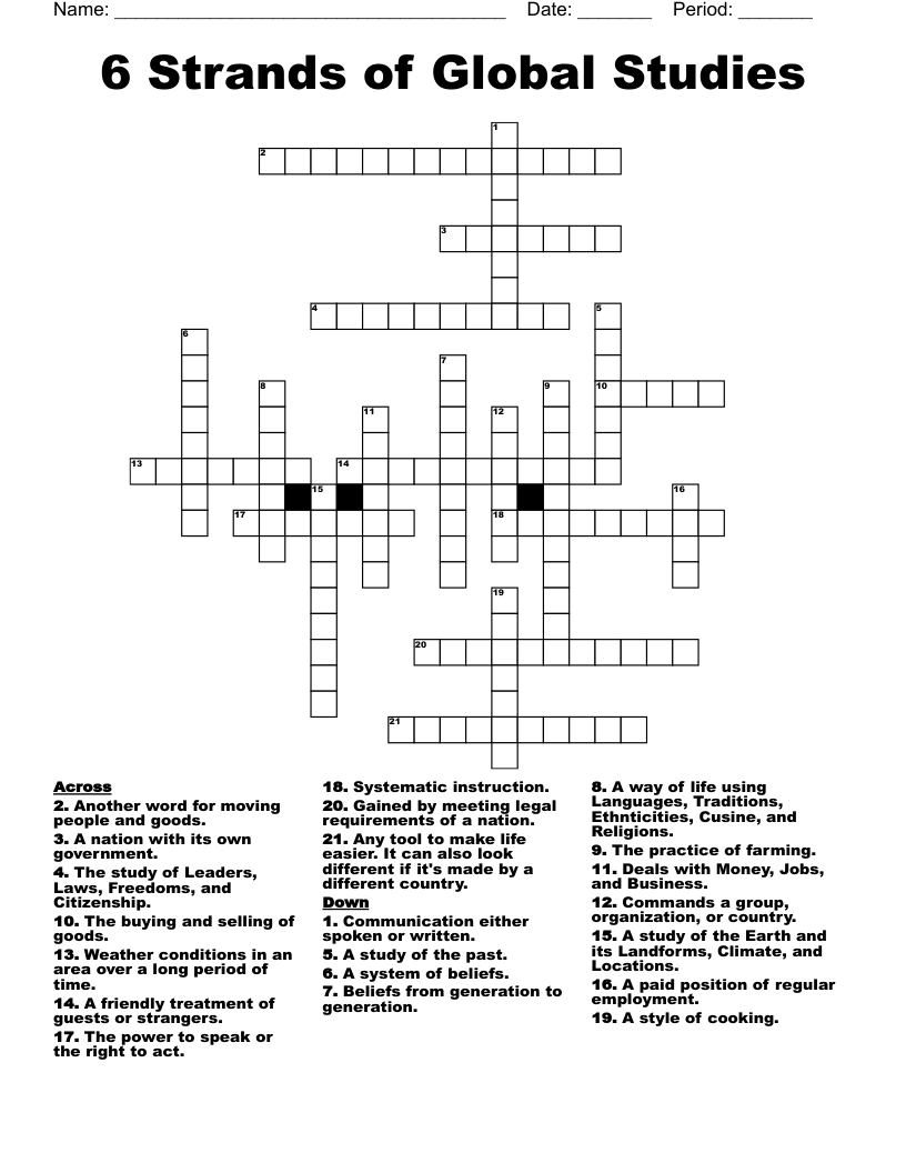 6 Strands of Global Studies  Crossword