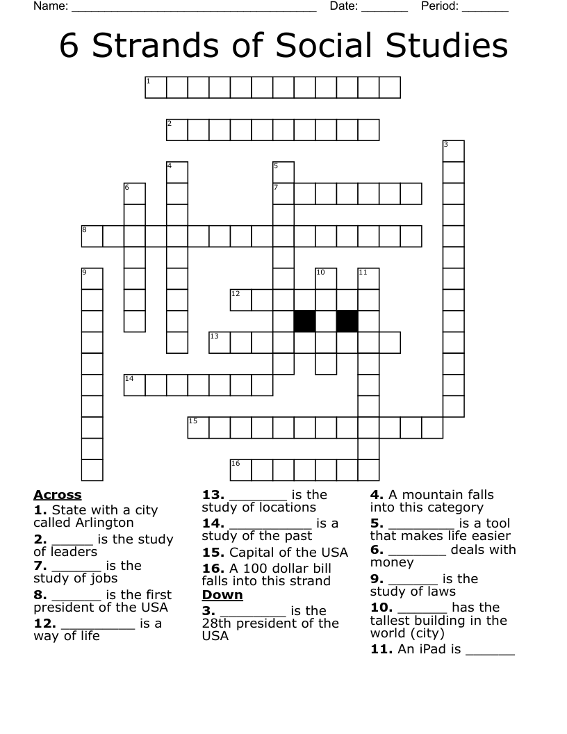 6 Strands of Social Studies Crossword